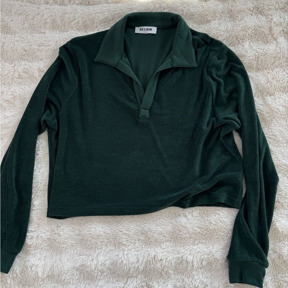 Blue & Cream NYC Charlie Cropped Terry Cloth Long Sleeve Pull Over Polo